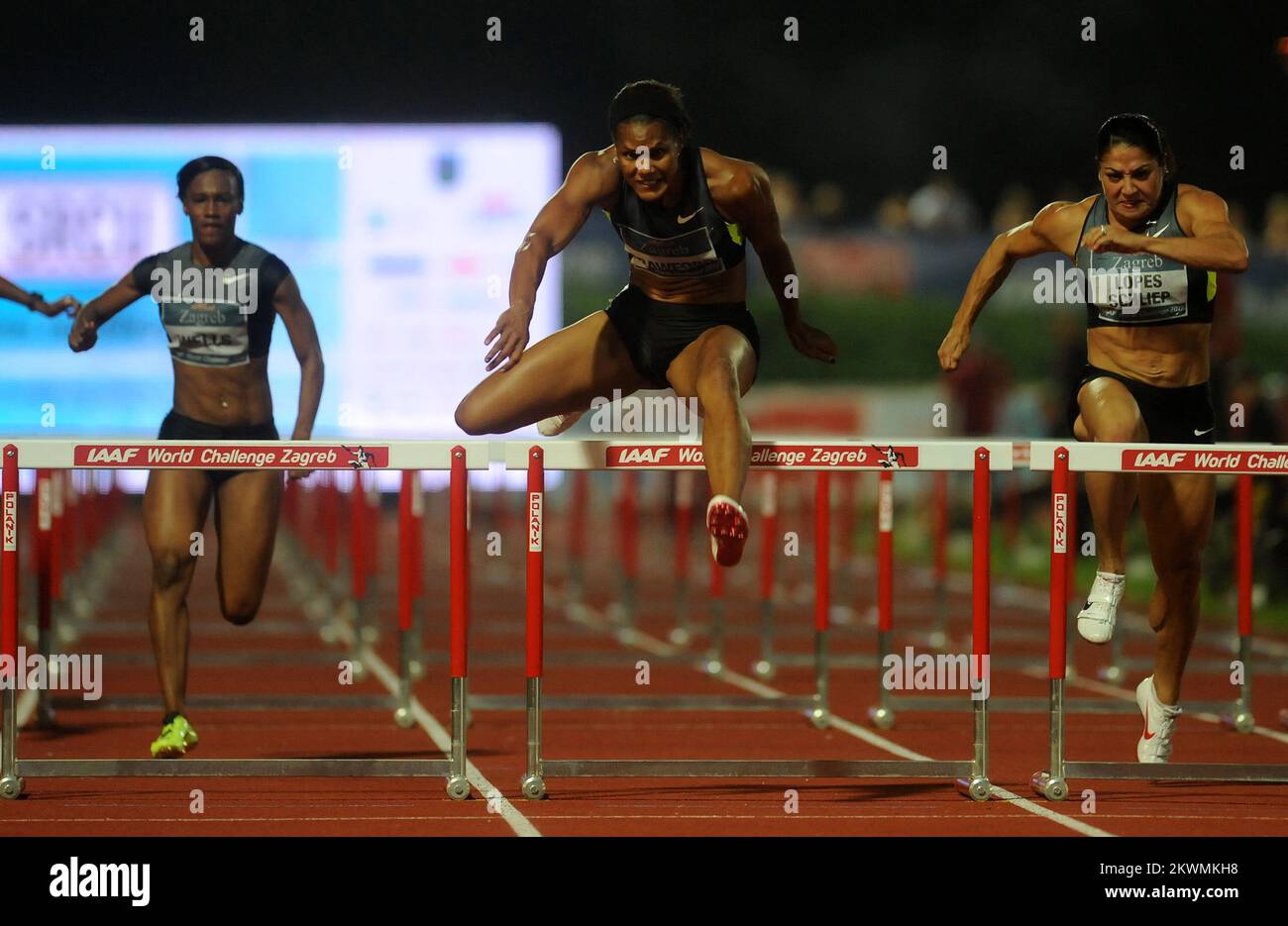 04.09.2012., Zagreb, Kroatien - IAAF Grand Prix Zagreb 2012, das 62.. Boris Hanzekovic Memorial Meeting im Mladost Sports Park. 110 m Hürden, Frauen, Crawford Ginnie. Foto: Daniel Kasap/PIXSELL Stockfoto