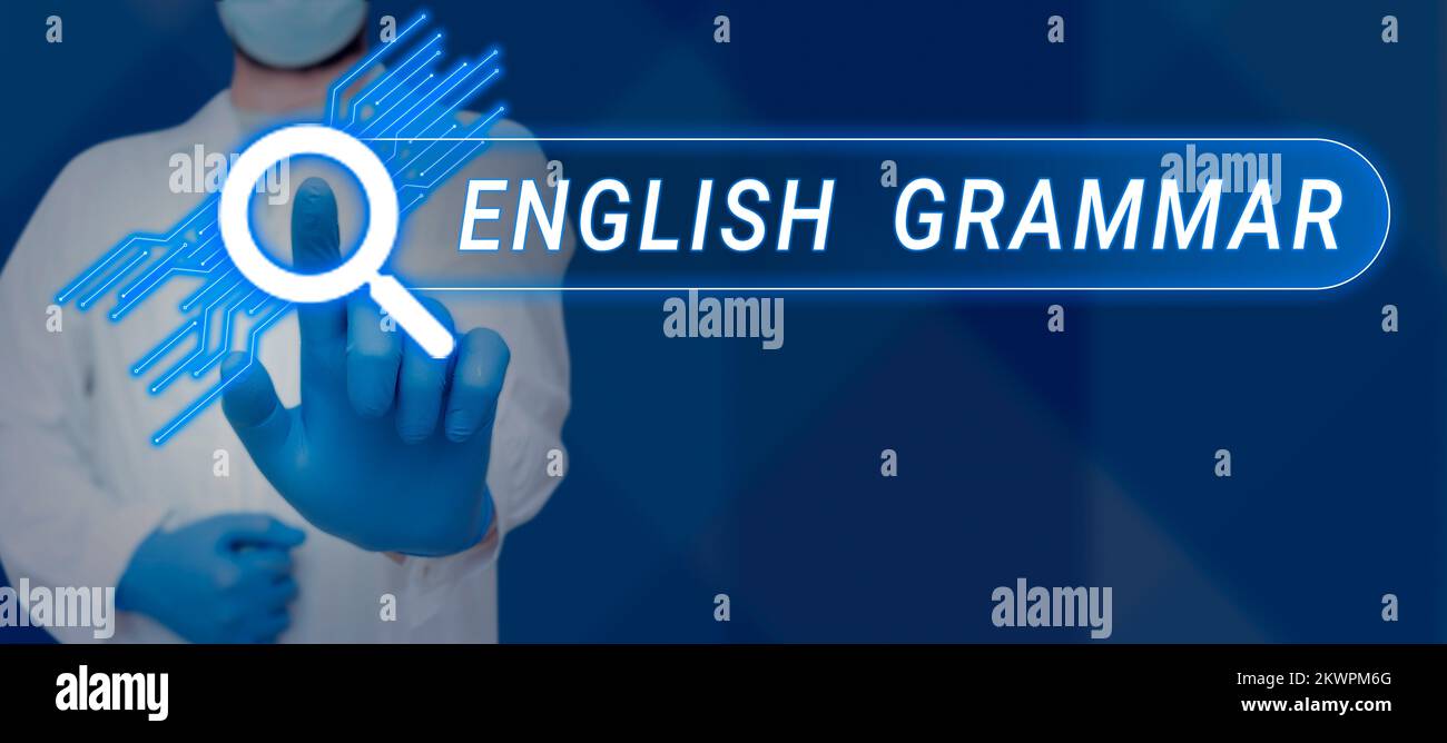 Handschriftlicher Text Englisch Grammatik, Internet-Konzeptkurse decken alle Ebenen des Sprech- und Schreibens in englisch ab Stockfoto