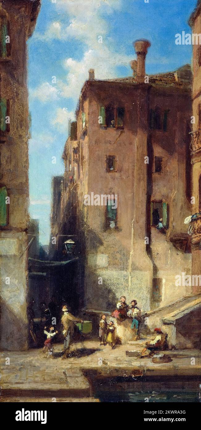 Carl Spitzweg, Straße in Venedig, Ölgemälde auf Holz, ca. 1850 Stockfoto