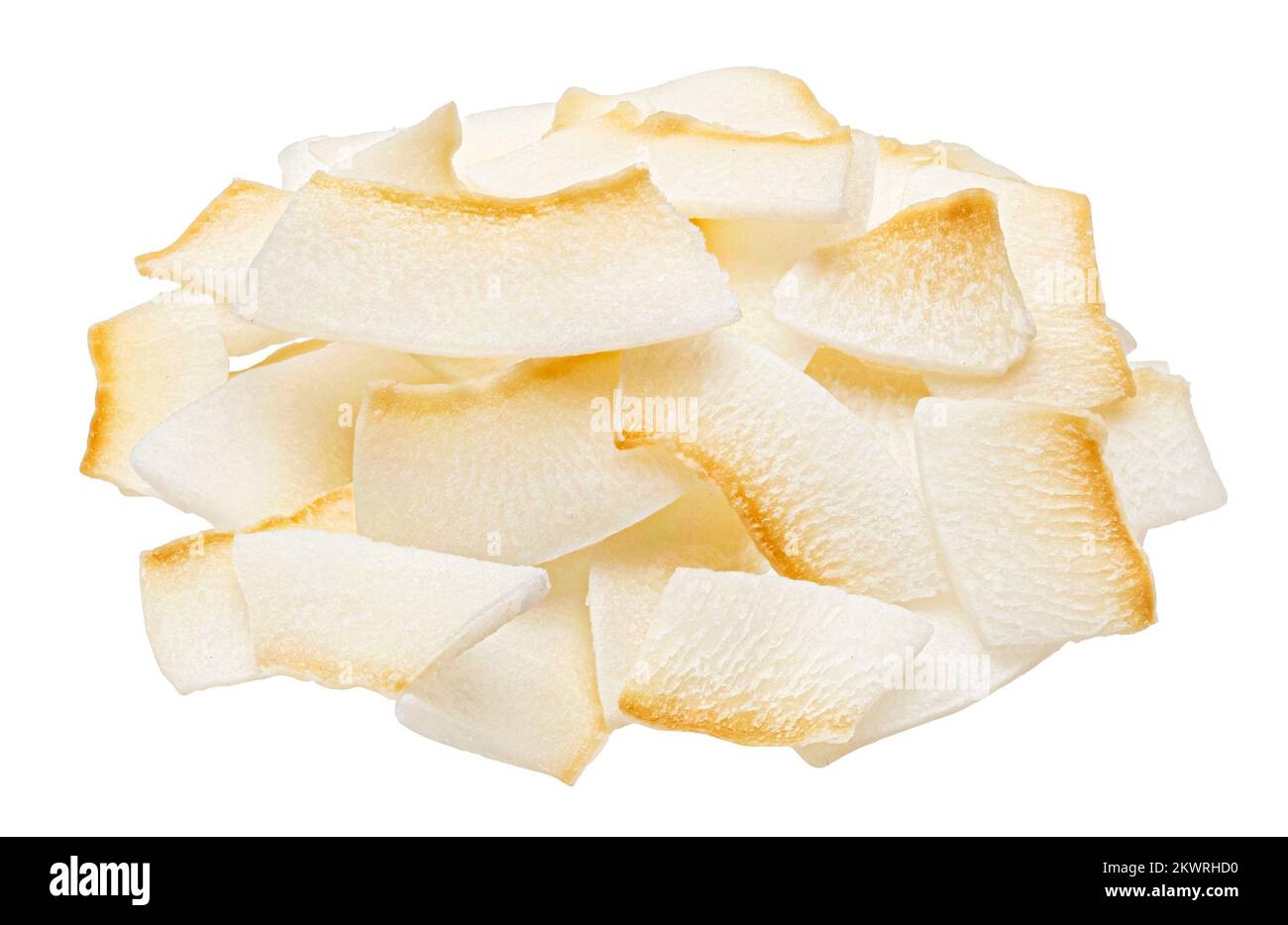 Stapel trockener Kokosflocken, isoliert auf weißem Hintergrund Stockfoto