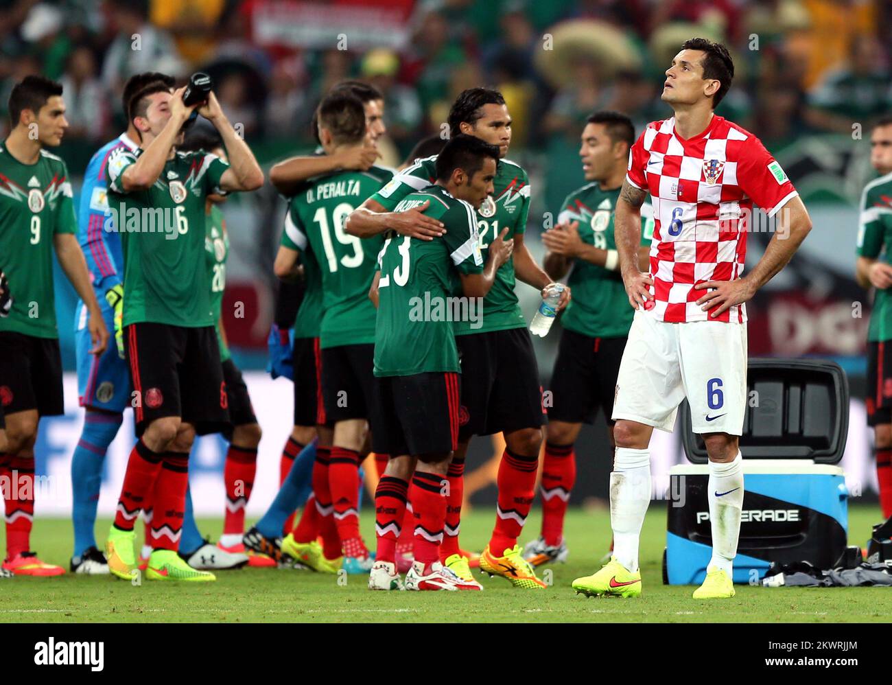 FIFA-Weltmeisterschaft 2014: Spiel der Gruppe A gegen Mexiko und Kroatien. Dejan Lovren Foto: Sanjin Strukic/PIXSELL Stockfoto