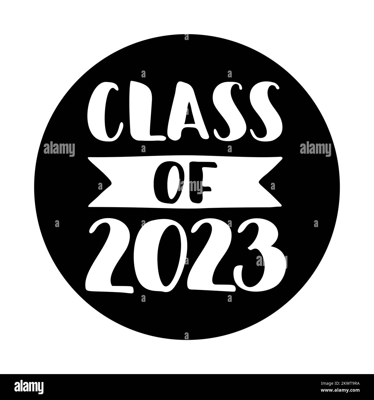 Klasse 2023. Handgezeichnetes Logo mit Pinselbeschriftung „Graduation“ Stock Vektor
