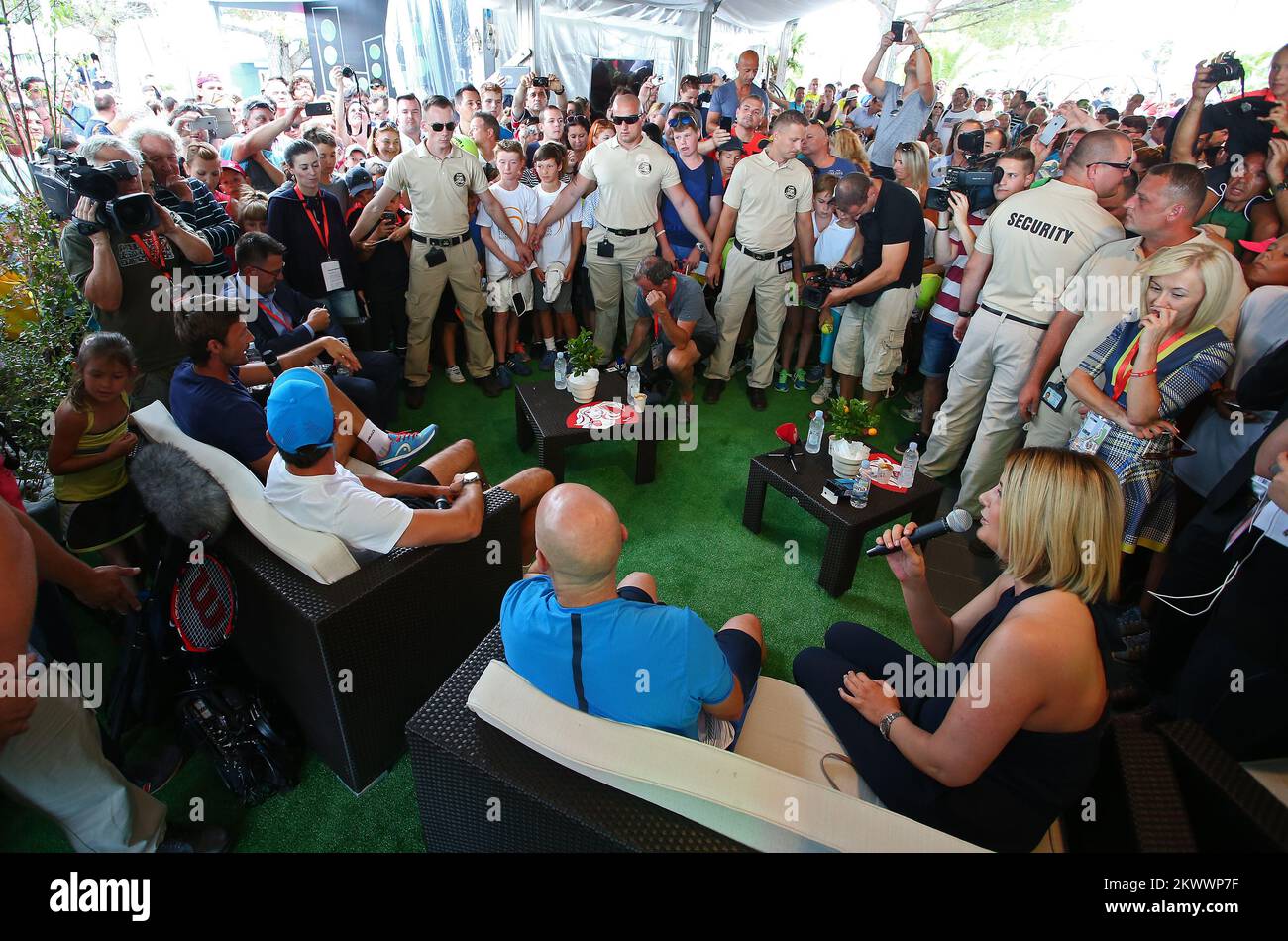 16.07.2016., Umag , Kroatien - Kroatien Open Umag, Live-Chat und Autogrammsitzung Andre Agassi, Goran Ivanisevic und Juan Carlos Ferrero. Stockfoto