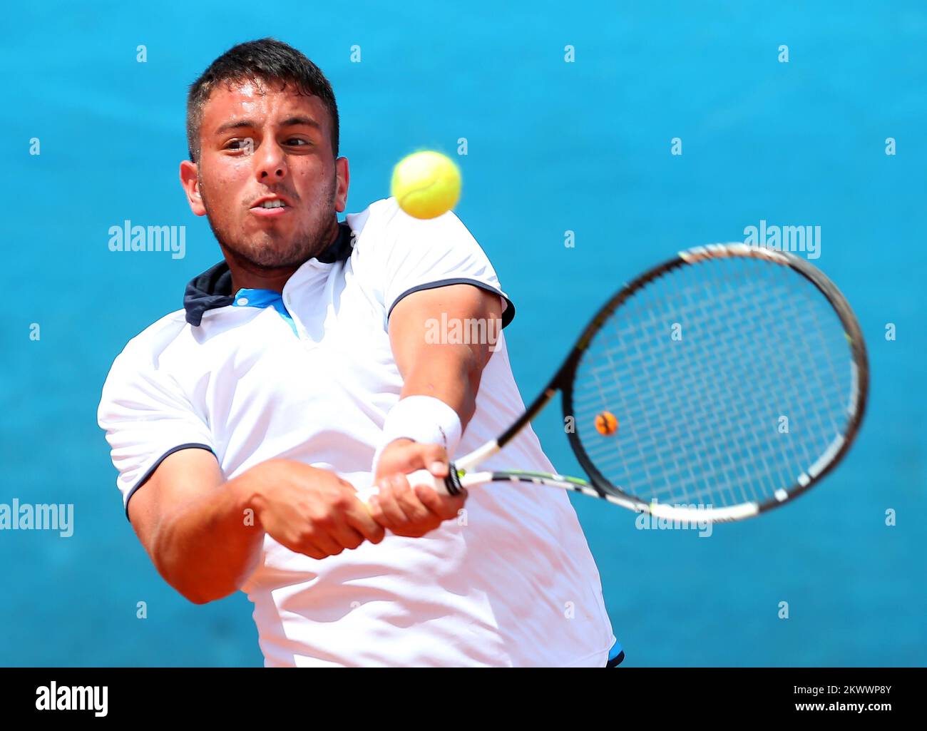 16.07.2016., Umag, Kroatien - 27. Konzum Croatia Open Umag.qualifizierendes Spiel. Roko Savin gegen Michal Konecny. Stockfoto