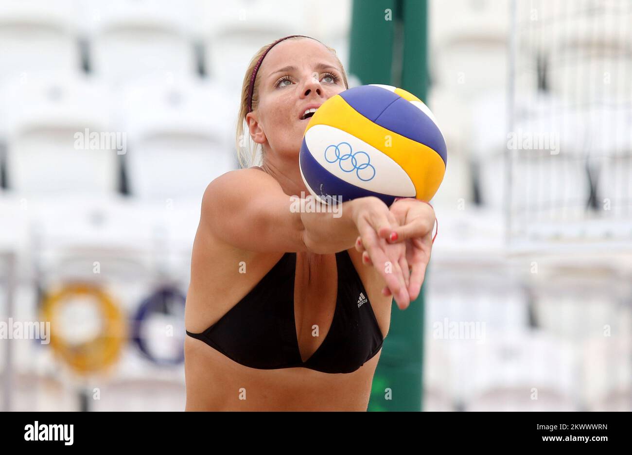 03.08.2016., Rio de Janeiro - Olympische Spiele Rio 2016 Olympic Beach Volleyball Arena am Copacabana Strand. Stockfoto