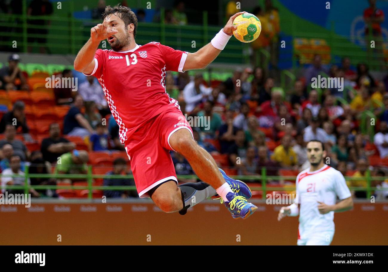 15.08.2016., Rio de Janeiro, Brasilien - Olympische Spiele Rio 2016. Handbal Match, Kroatien - Tunis. Zlatko Horvat. Stockfoto