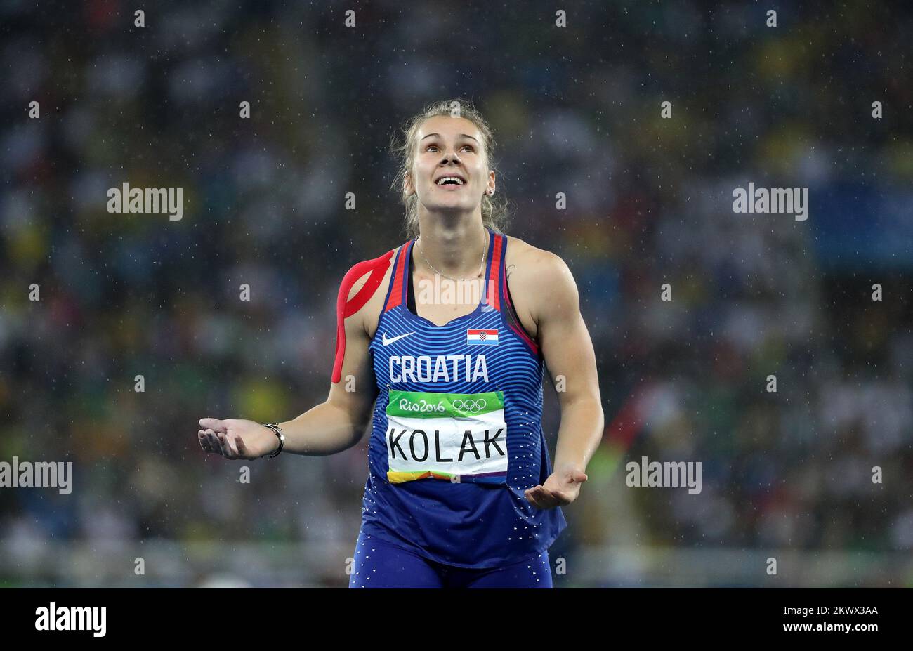 18.08.2016., Rio de Janeiro, Brasilien - die kroatische Sara Kolak gewann das Olympische Frauenjavelin-Finale. Die 21-jährige Croat hat mit ihrem vierten Mal ihre persönliche Bestzeit und einen nationalen Rekord aufgestellt. Stockfoto