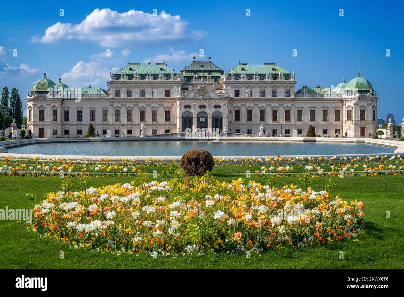 Gärten des Schlosses Belvedere und Museum, Wien, Österreich. Die barocken Gärten des Belvedere gehören zu den schönsten der Welt Stockfoto