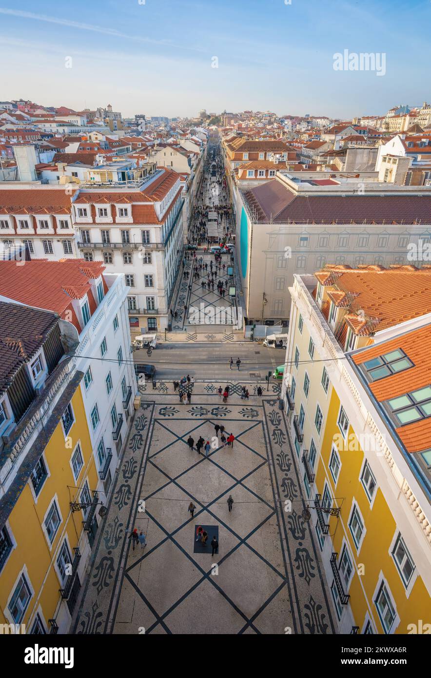 Luftaufnahme der Rua Augusta Straße - Lissabon, Portugal Stockfoto