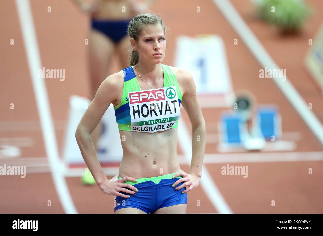 03.03.2017., Serbien, Belgrad - Kombank Arena, 34. Europäische Hallensportmeisterschaft Belgrad 2017. Qualifikationen, 400m Frau. Horvat Anita. Foto: Sanjin Strukic/PIXSELL Stockfoto