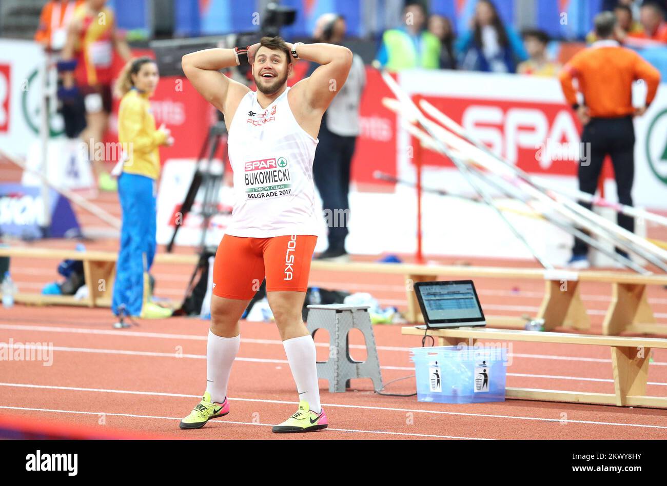 04.03.2017., Serbien, Belgrad - Kombank Arena, Europameisterschaft Der Leichtathletik In Der Halle Belgrad 2017. Shoot Put Men Finale. Konrad Bukowiecki Foto: Sanjin Strukic/PIXSELL Stockfoto