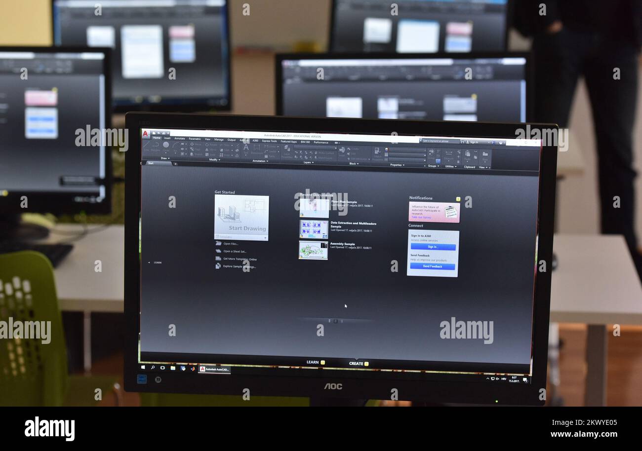 15.03.2017., Sibenik, Kroatien - Norwegischer Experte für 3D-Modellierung Svein Thomsen hielt 3D-Modellierung in einem AutoCAD Workshop für Studenten der Grundstudium Energieeffizienz und erneuerbare Energiequellen. Foto: Hrvoje Jelavic/PIXSELL Stockfoto