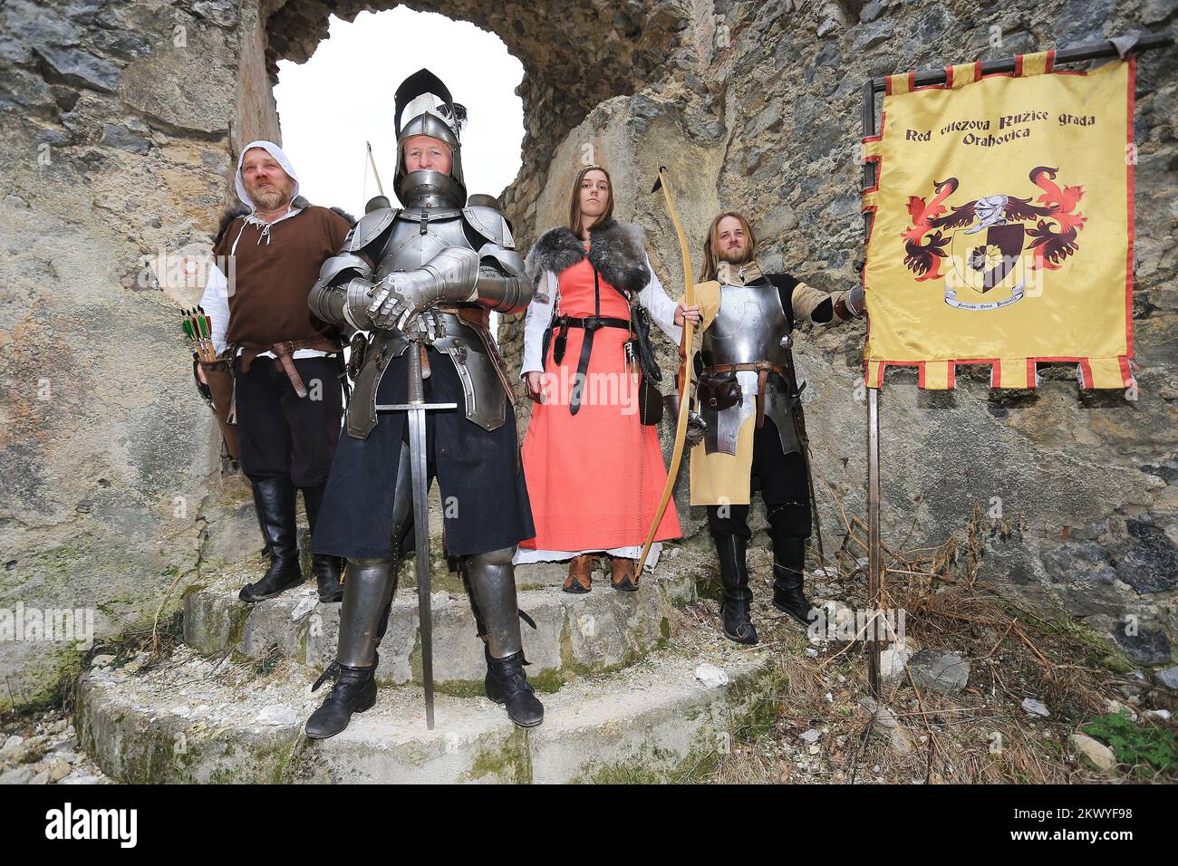 15.03.2017., Orahovica, Kroatien - die Vereinigung der Ritter 'Ruzica Grada', die an vielen Filmen teilgenommen hat. Vlado Grgic, Lora Smolcic, Zoran Spalj, Alen Simanovic. Foto: Davor Javorovic/PIXSELL Stockfoto