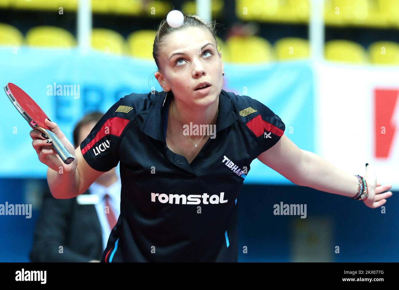 05.04.2017., Kroatien, Zagreb - Tischtennisturnier Zagreb Open 2017 Kategorie ITTF-Turnier-Challenge. U21 Frauen-Finale. Eunchae Ji (KOR) - Adina Diaconu (ROU), 1:3. Foto: Sanjin Strukic/PIXSELL Stockfoto