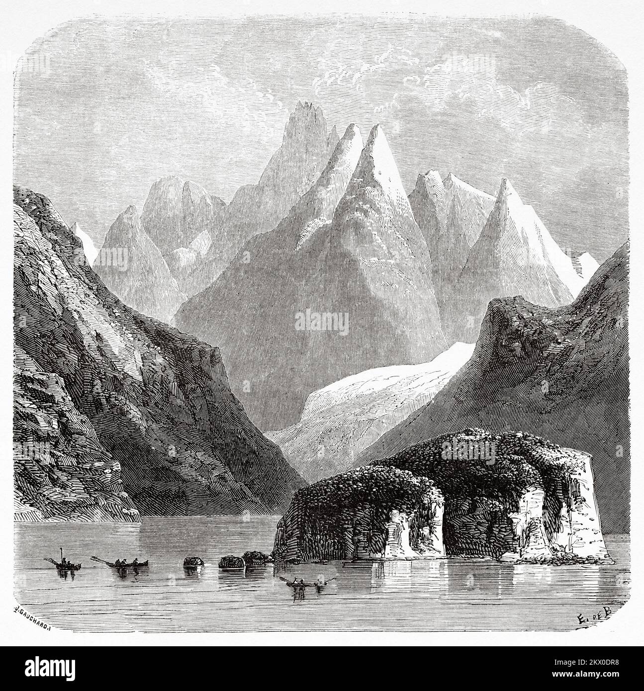 Tierra del Fuego, Patagonien. Chile, Südamerika. Tagebuch einer Reise zur Magellanstraße von V de Rochas 1856-1859. Le Tour du Monde 1861 Uhr Stockfoto