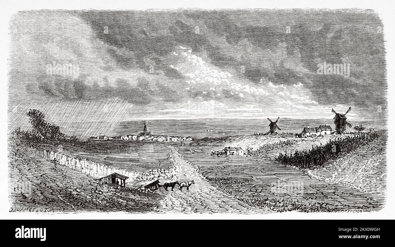 Landschaft in Les Landes, Champagne, Frankreich. Von Paris nach Bukarest mit Victor Duruy 1860 Stockfoto