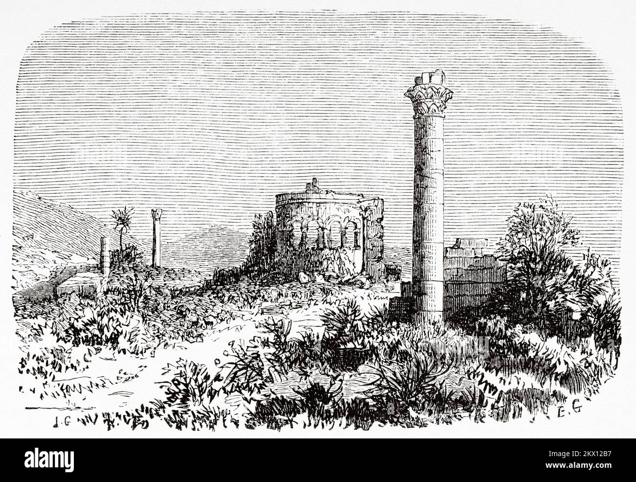 Ruinen des Jupiter-Tempels in Silifke, Südanatolien, Türkei. Reise in Cilicia und Taurusgebirge im Jahr 1852-1853 von Victor Langlois Stockfoto