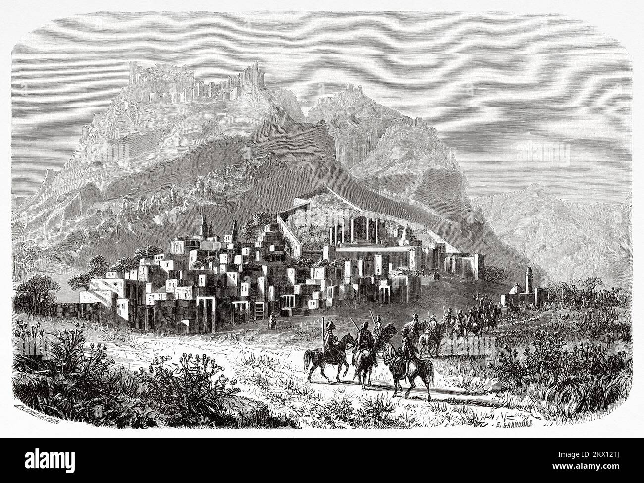 Schwesterstadt am Fuße des Berges, Provinz Adana, Südanatolien, Türkei. Reise in Cilicia und Taurusgebirge im Jahr 1852-1853 von Victor Langlois Stockfoto
