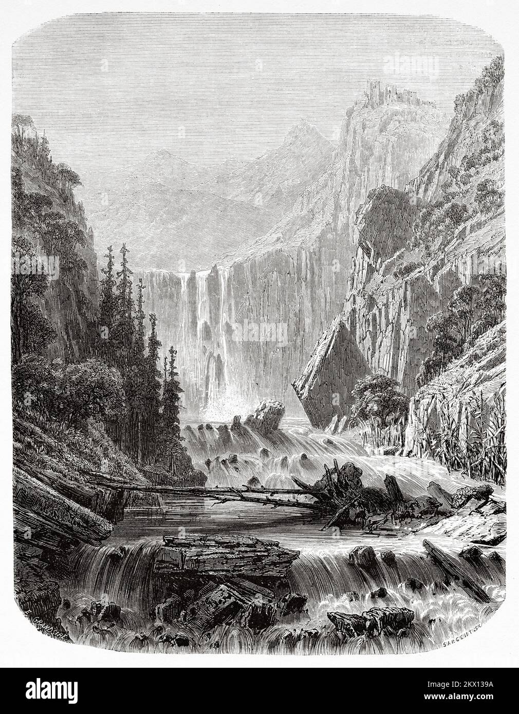 Kaskaden durch das Taurusgebirge, Aladaglar und Bolkar, Südanatolien, Türkei. Reise in Cilicia und Taurusgebirge im Jahr 1852-1853 von Victor Langlois Stockfoto
