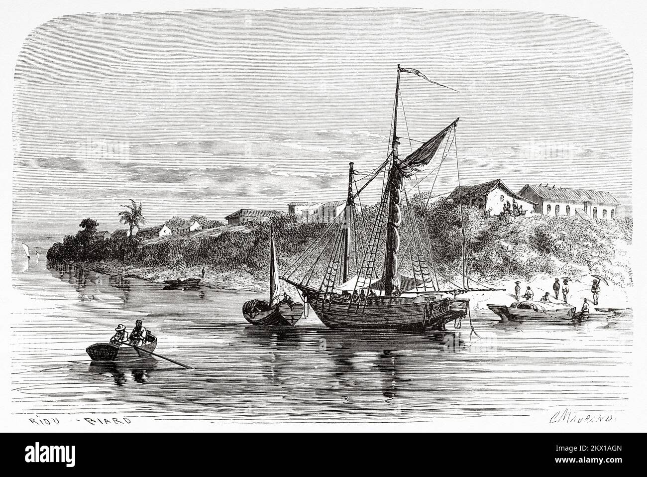 Blick auf die Insel Serpa im Amazonas, Brasilien, Südamerika. Die Reise des französischen Malers Francois Auguste Biard in Brasilien 1858-1859 Stockfoto