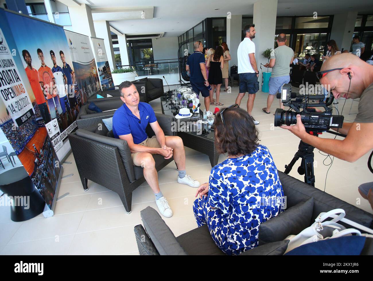 19.07.2017., Kroatien, Porec - 28. Blue Lagoon Kroatien Open Umag Tennis Tournament. Die Pressekonferenz, auf der der Turnier-Regisseur Lorenz Frankopan und der Vorsitzende des Organisationskomitees des Turniers Ronald Korotaj das Ausstellungsspiel der Tennislegende Goran Ivanisevic, Pat Cash und Richard Krajicek bekannt gaben. Foto: Slavko Midzor/PIXSELL Stockfoto