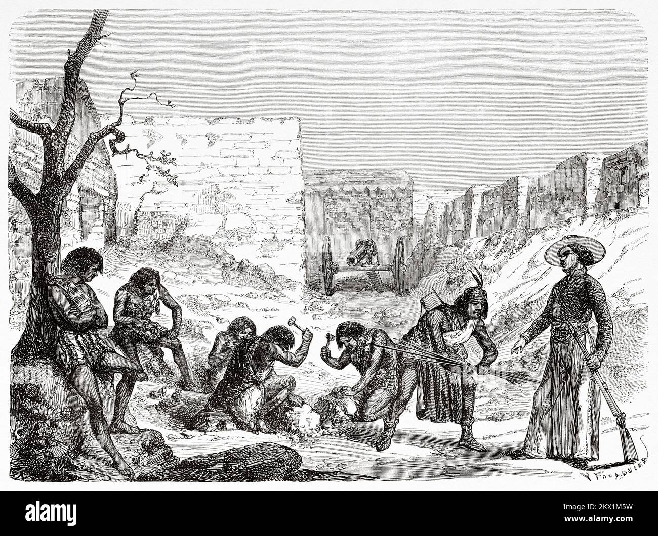 Apachen Sklaven, die im Korral der Corralitos Silbergießerei in Mexiko arbeiten. Reise in den Staat Chihuahua mit Philippe Ronde 1849-1852 Stockfoto