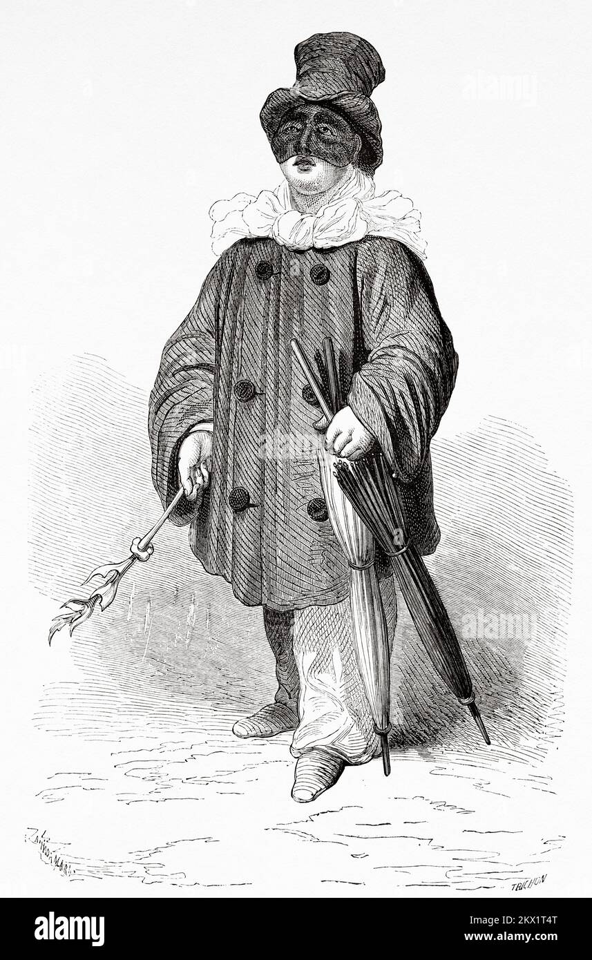 Antonio Petito, Pulcinella vom San Carlino Theater, Neapel, Kampanien. Italien. Neapel und die Neapolitaner von Marc Monnier 1861 Stockfoto