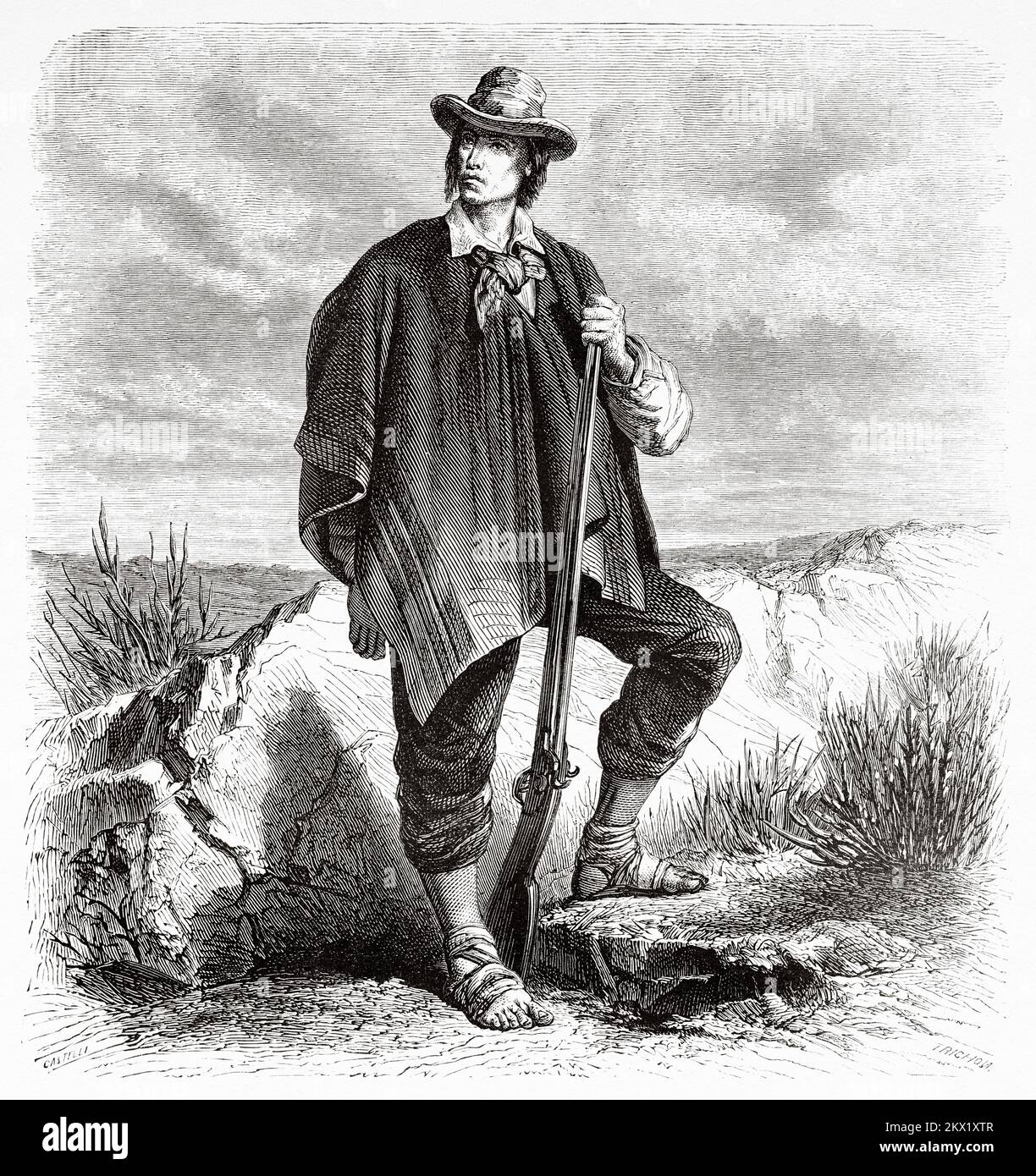 Porträt von Auguste Guinnard (1832-1862) in Reisekostüm. Drei Jahre Gefangenschaft unter den Patagoniern von Auguste Guinnard 1856 Stockfoto