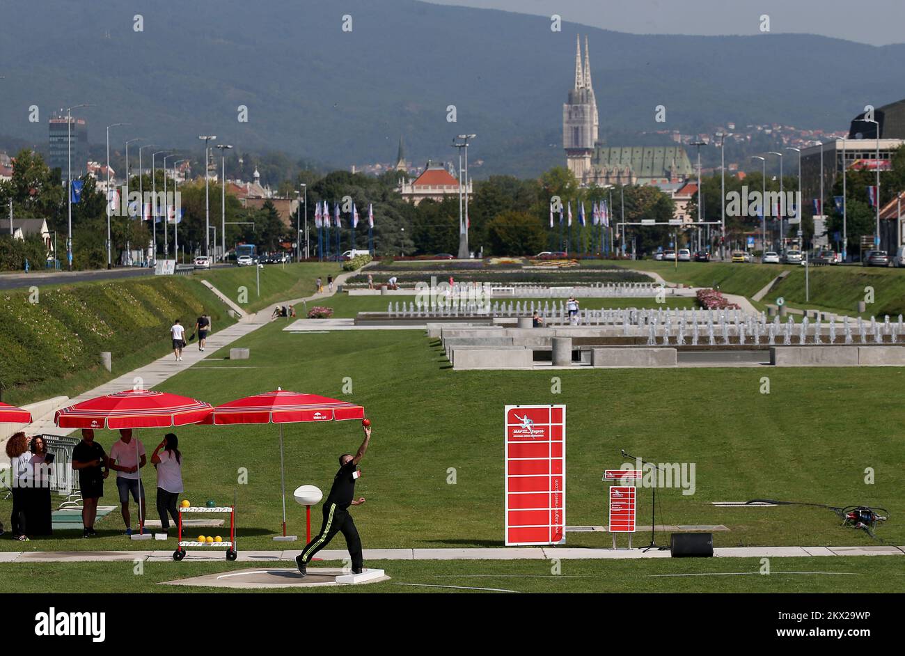 27.08.2017, Zagreb, Kroatien - Eine Pressekonferenz einen Tag vor der IAAF World Challenge Zagreb 2017. Shot Put findet am 28.. August 2017 im City Fountains Park in Zagreb statt. Foto: Igor Kralj/PIXSELL Stockfoto