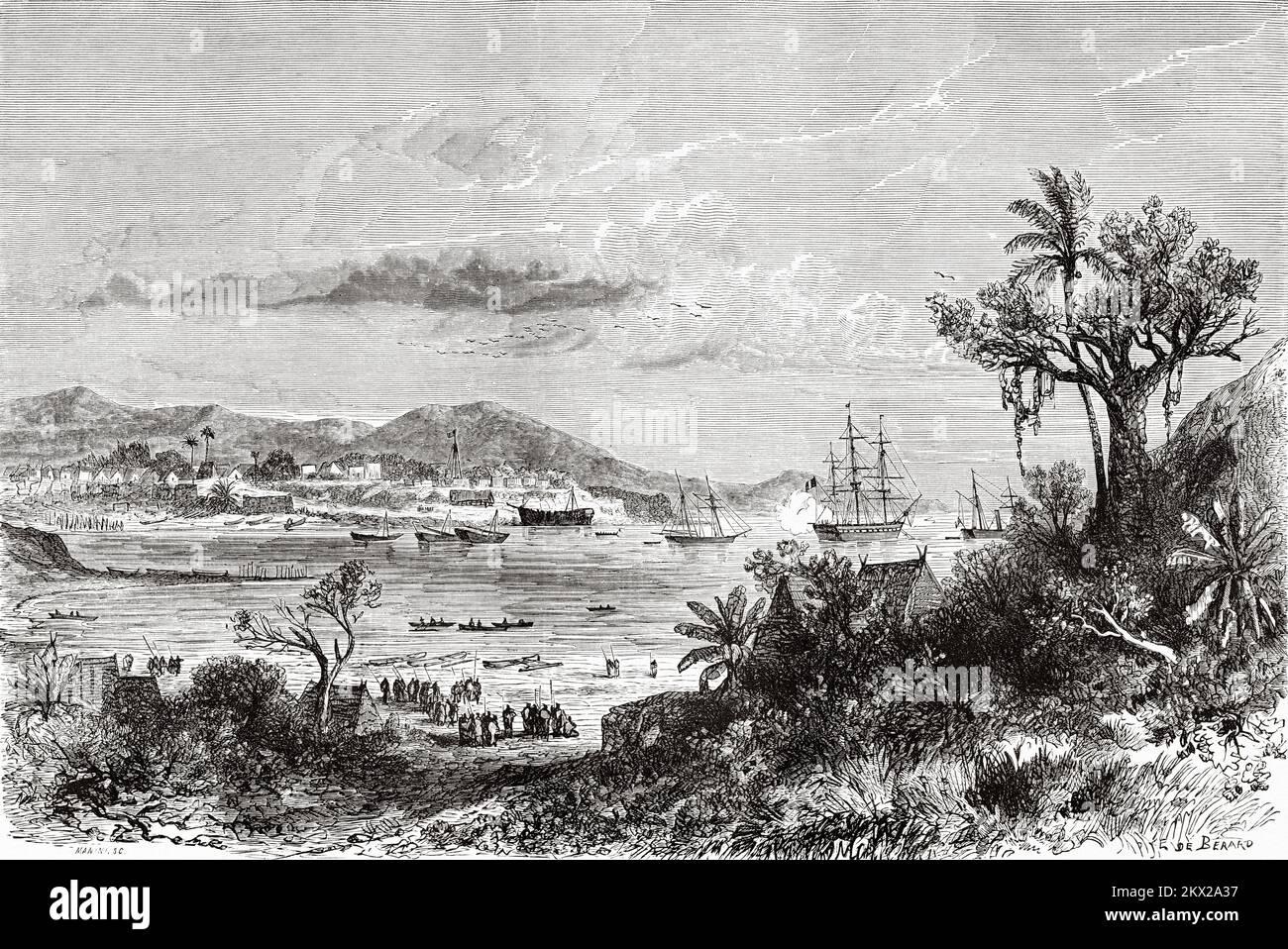 Blick auf die französische Siedlung auf Nosy Be, Madagaskar. Die Reisen von Ida Pfeiffer 1857 Stockfoto