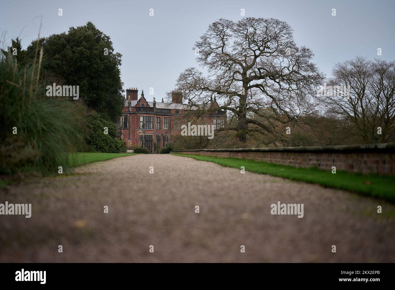 Arley Hall von unten auf dem Weg Stockfoto