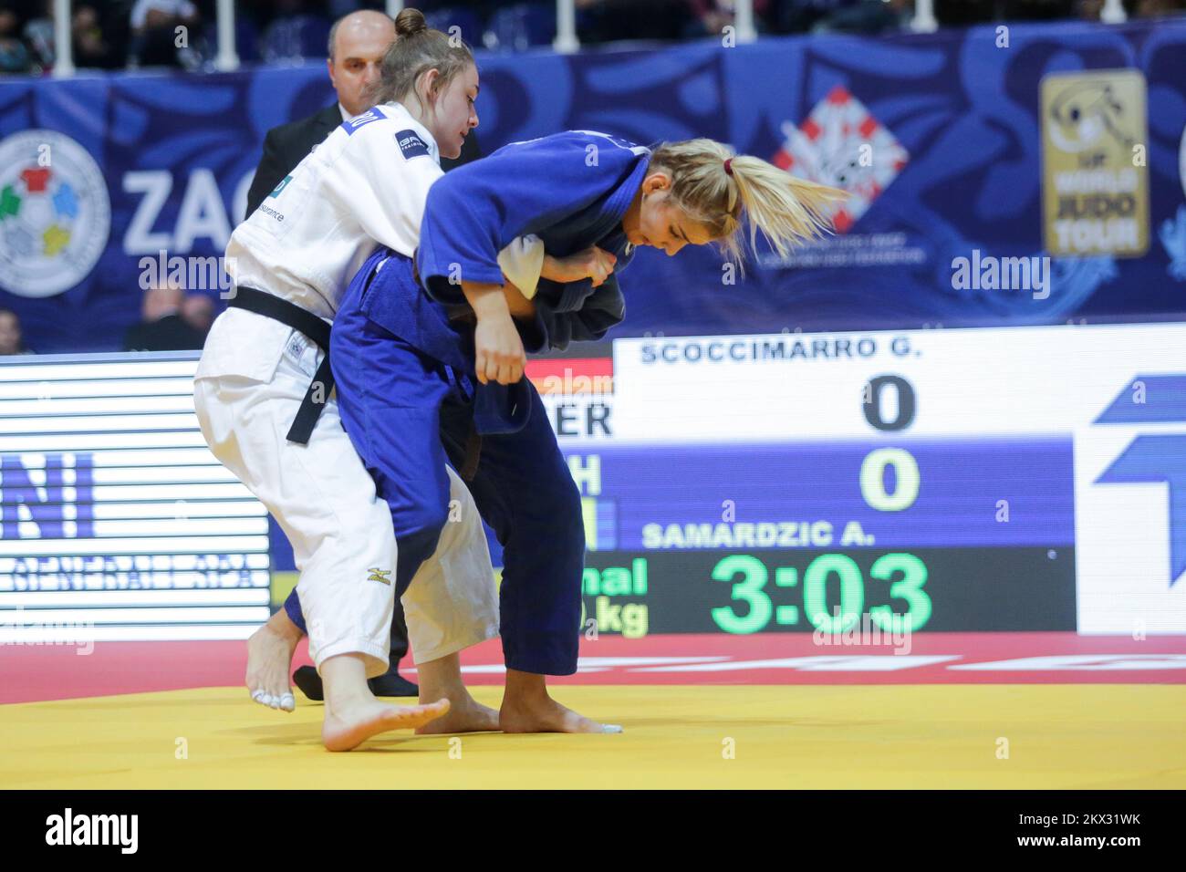 20.10.2017., Dom sportova, Zagreb, Kroatien - Weltmeisterschaft Juniors & Teams 2017, Frauen -70 kg. Giovanna Scoccimarro (Deutschland) vs. Aleksandra Samardzic (Bosnien und Herzegowina). Foto: Luka Stanzl/PIXSELL Stockfoto