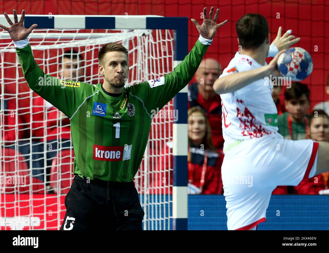 12.01.2018., Kroatien, Zatika Sports Hall, Porec - European Handball Championship, Gruppe B, 1.. Runde, Weißrussland - Österreich. Thomas Bauer. Foto: Igor Kralj/PIXSELL Stockfoto