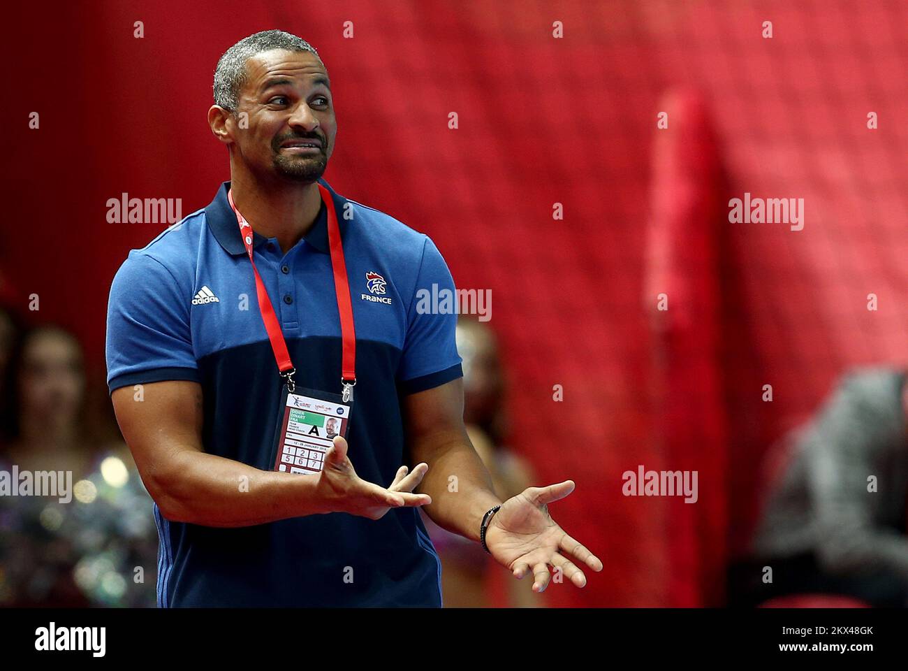 14.01.2018., Kroatien, Sporthalle Zatika, Porec - European Handball Championship, Gruppe B, 2.. Runde, Österreich - Frankreich. Didier Dinart, Trainer. Foto: Igor Kralj/PIXSELL Stockfoto