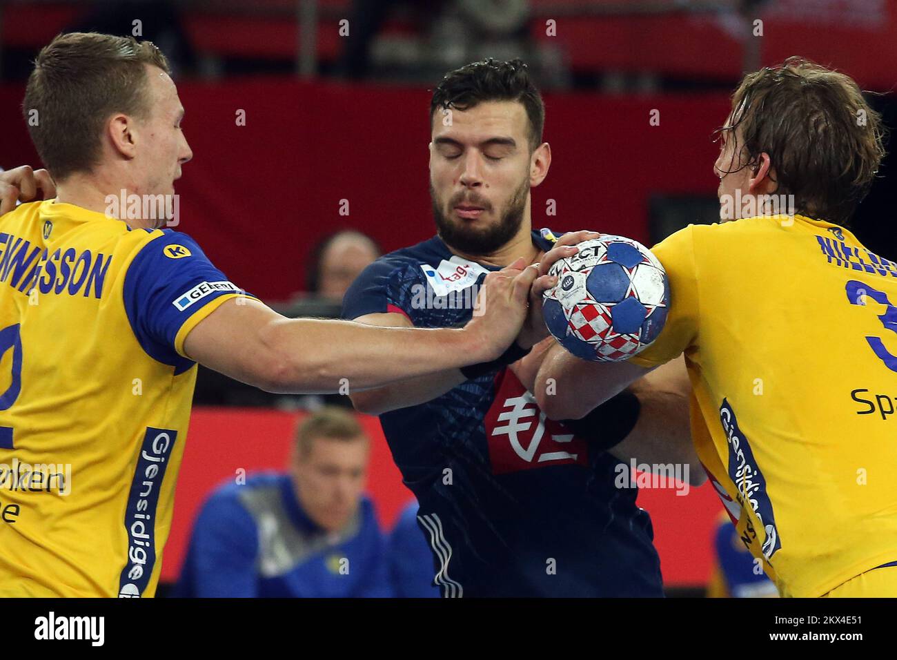 20.01.2018., Arena Zagreb, Zagreb, Kroatien - 2018 European Men's Handball Championship, Gruppe I, 4.. Runde, Schweden - Frankreich. Nedim Remili. Foto: Dalibor Urukalovic/PIXSELL Stockfoto