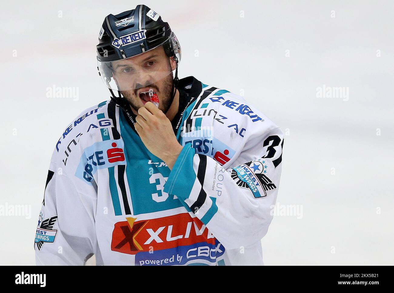 19.03.2018. Zagreb - Dom sportova, Zagreb, Kroatien - Fünftes Playoff-Spiel EBEL League, KHL Medvescak - EHC Liwest Linz. Andreas Kristler. Foto: Igor Kralj/PIXSELL Stockfoto