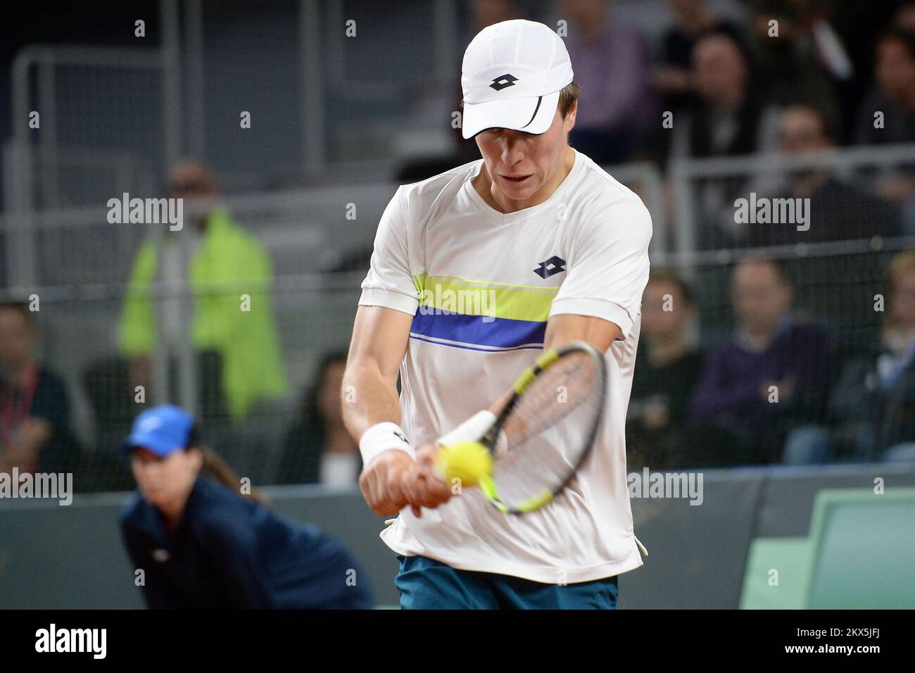 04.02.2018., Varazdin, Aren Varazdin - Davis Cup, Viertelfinale, Kroatien - Kasachstan. Erster Tag, First Round Marin Cilic - Dmitry Popko. Dmitry Popko. Foto: Vjeran Zganec Rogulja/PIXSELL Stockfoto