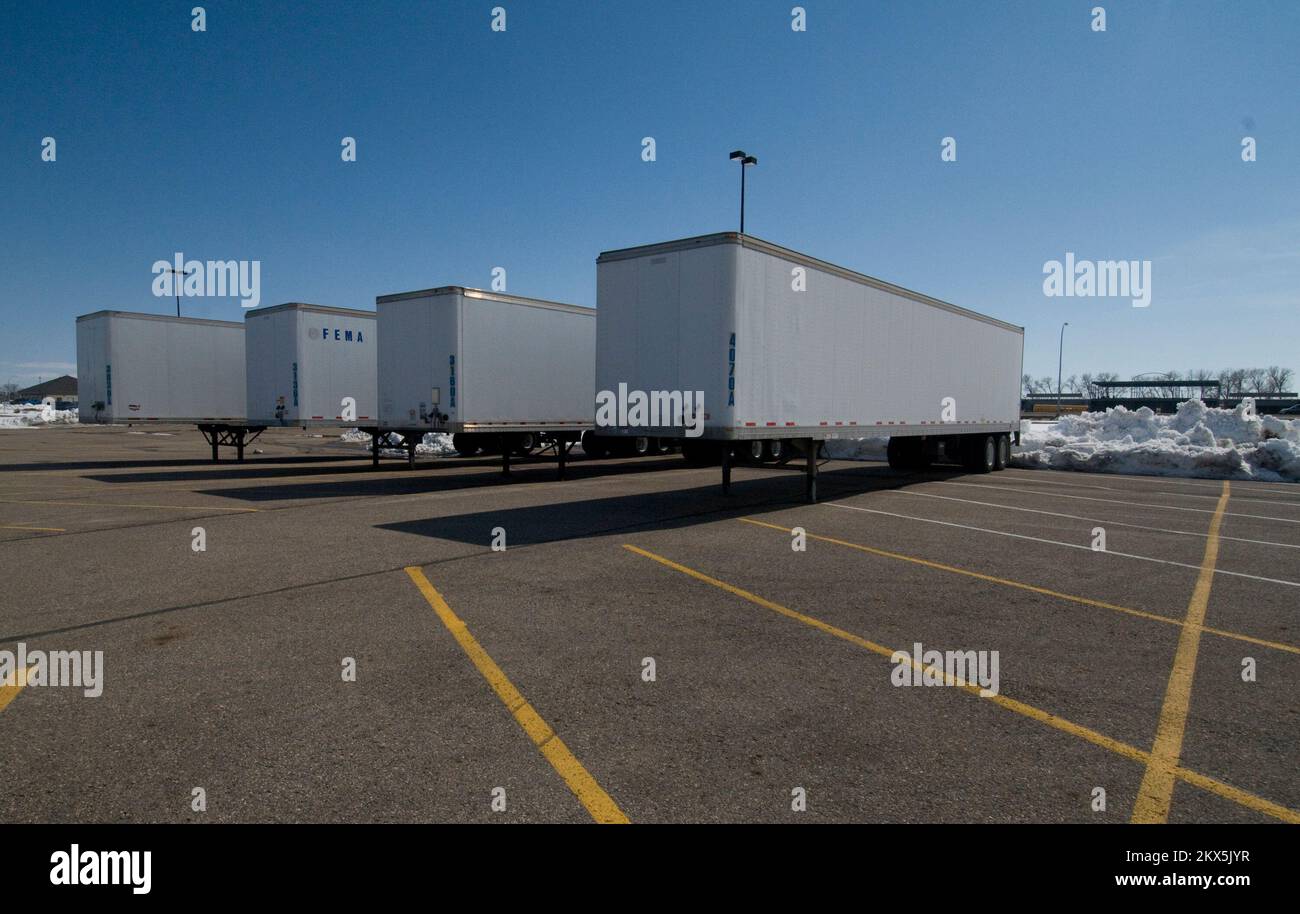 FEMA bereitet sich auf die Eröffnung einer gemeinsamen Außenstelle in der Nähe von Moorhead, MN, vor. Schwere Stürme und Überschwemmungen in Minnesota. Fotos zu Katastrophen- und Notfallmanagementprogrammen, Aktivitäten und Beamten Stockfoto