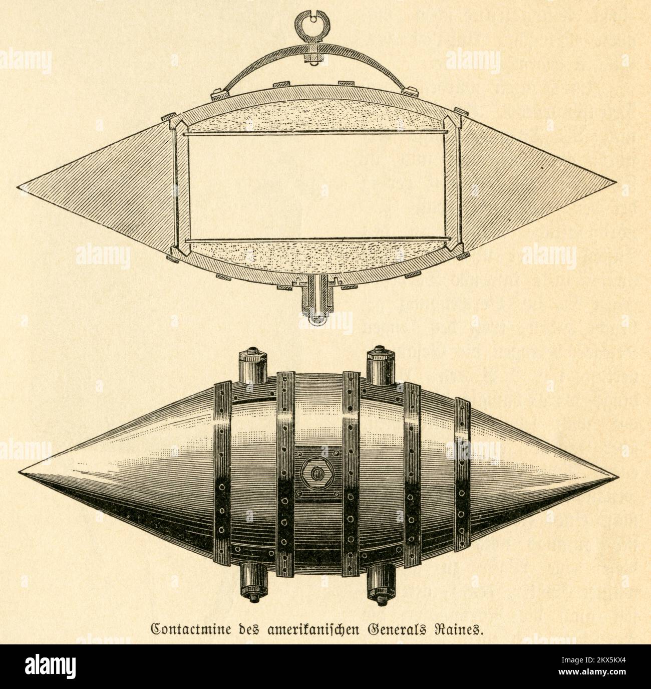 Amerika, USA, Südstaaten, Bürgerkrieg, Kontaktmine des amerikanischen Generals Raines ( Contactmine ) , Motiv aus : der Stein der Weisen - Unterhaltung und Belehrung aus allen Gebieten des Wissens für Haus und Familie , Redaktion von Amand Freiherr von Schweiger-Lerchenfeld, 7. Band, A. Hartleben´s Verlag, Wien, Pest, Leipzig, Ca. 1890er Jahre . / Amerika, USA, Zeit des Bürgerkriegs, Südstaaten, kontaktieren Sie meine von General Raines , Bild von : der Stein der Weisen, Unterhaltung und Belehrung aus allen Gebieten des Wissens für Haus und Familie ( Unterhaltung und Wissen von allen Themen Stockfoto