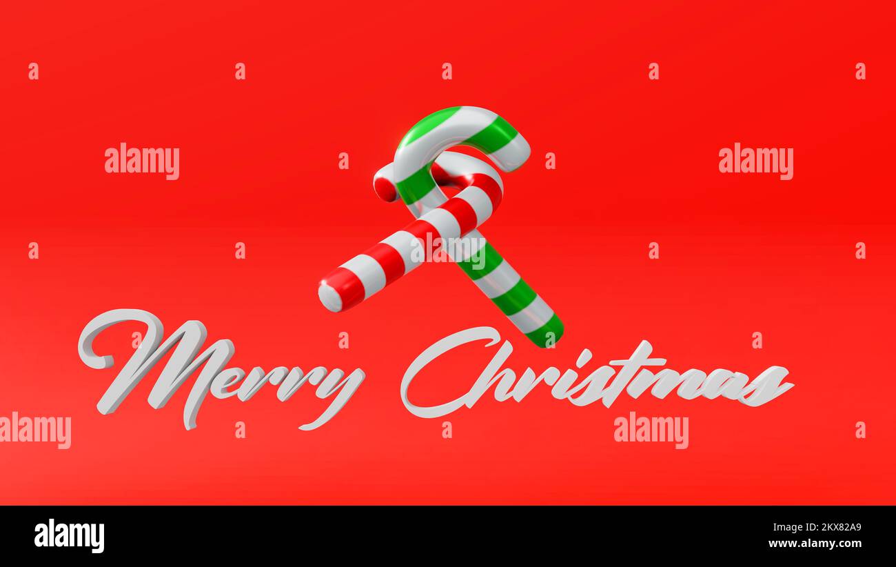 Weihnachtsbonbons für Merry Christmas und Happy New Year, Rabattangebot mit Kopierbereich, Bannerdesign für 3D-Renderverkauf Stockfoto