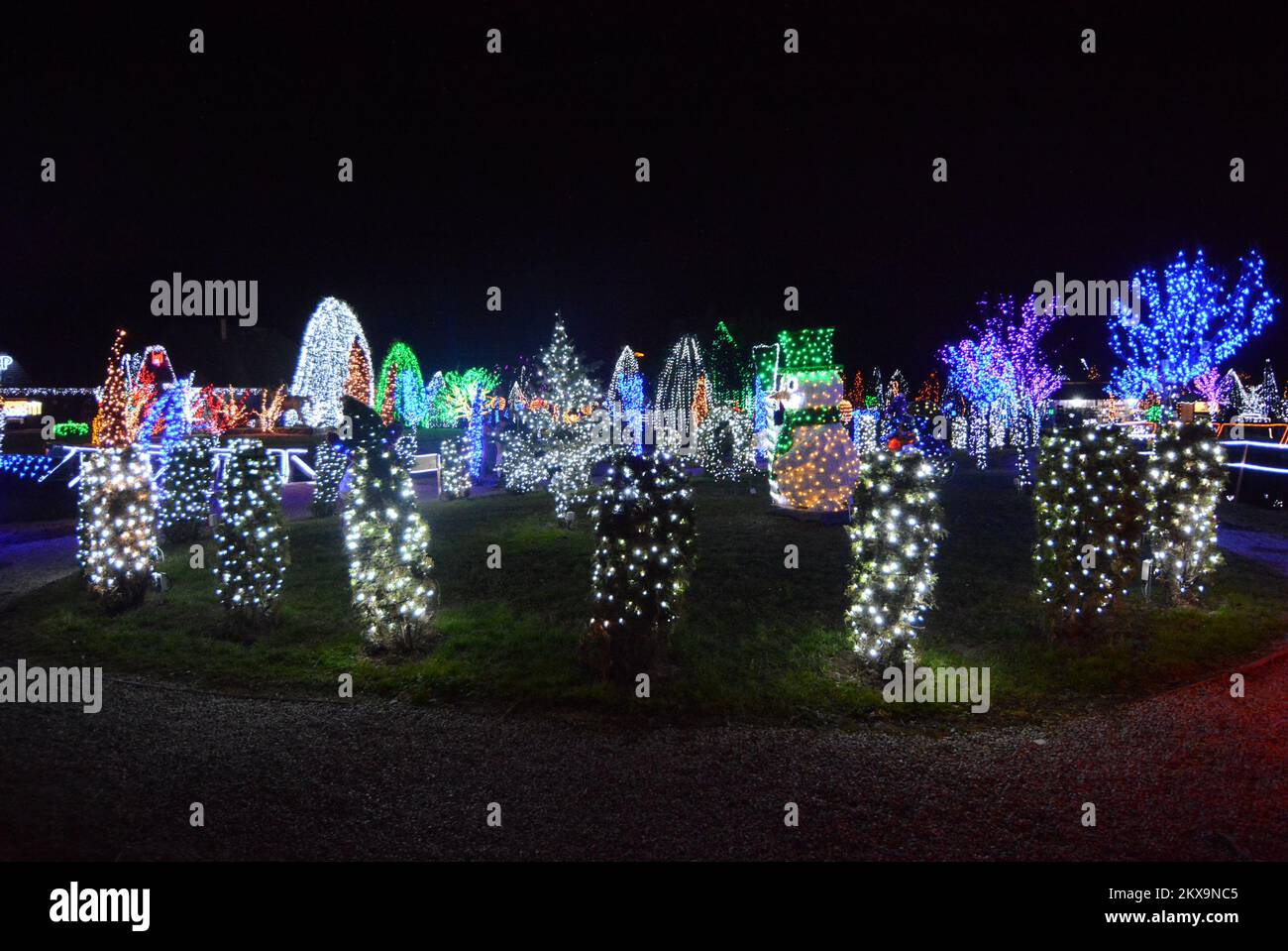 6.12.2018., Grabovnica - die größten weihnachtsbetten in Kroatien befinden sich in Grabovnica auf dem Familiengut Salaj, nur 60km km östlich von Zagreb. Vor 15 Jahren begann Familie Salaj, ihr 60 m2 großes Anwesen mit Christamas-Lichtern zu dekorieren. Im ersten Jahr haben sie 70 Lichter angebracht. Mit jedem Jahr wurde die Anzahl der Dekorationslichter höher, und dieses Jahr gibt es 4 Millionen weihnachtslichter. Die Dekoration beginnt drei Monate vor der Eröffnung und rund 6 Menschen arbeiten im Anwesen Salaj, um den Zauber zum Leben zu erwecken. Foto: Damir Spehar/PIXSELL Stockfoto