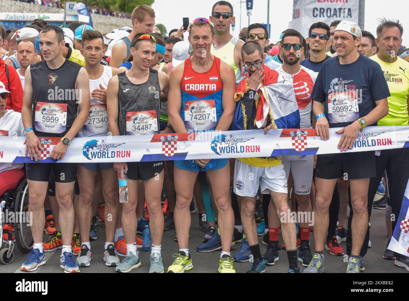 05.05.2019., Zadar, Kroatien - zum sechsten Mal in Zadar fand das globale humanitäre Rennen "Wings for Life World Run" statt, das die Welt wieder einmal zu einem Ziel vereinigte - um die Rückenmarksverletzungen zu heilen. 9.000 Läufer nahmen an diesem humanitären Rennen Teil. Foto: Dino Stanin/PIXSELL Stockfoto