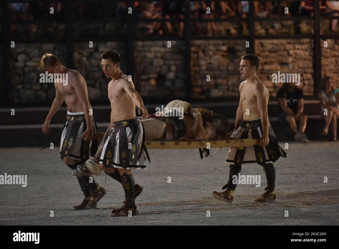 03.07.2019., Kroatien, Pula - im Rahmen des Antiquitätstages fanden Gladiatorenkämpfe im Amphitheater von Pula statt. Foto: Dusko Marusic/PIXSELL Stockfoto
