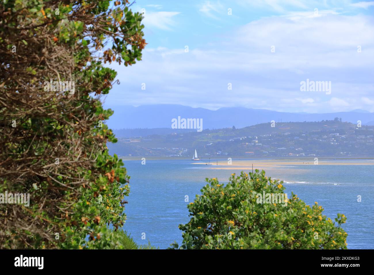 Der erstaunliche Blick auf die Stadt Featherbed Nature Reserve, Knysna, Südafrika Stockfoto