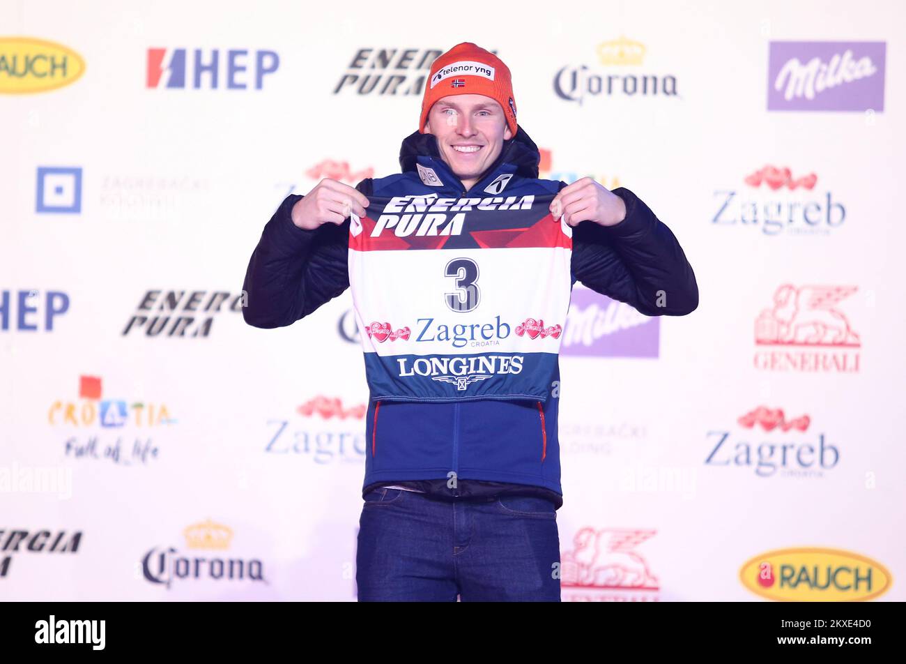 04.01.2020., Zagreb, Kroatien - Öffentliche Ziehung von Startnummern für den Audi FIS Ski World Cup Slalom der Herren im Ice Park in Zagreb. Henrik Kristoffersen. Foto: Matija Habljak/PIXSEL Stockfoto