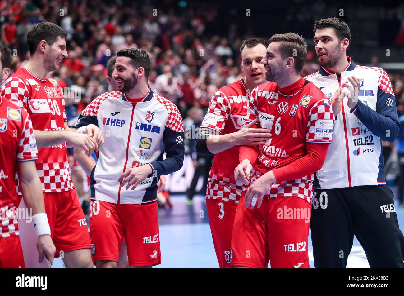 16.01.2020., Wiener Stadthalle, Wien, Ausrtia - Männer EHF Euro 2020, Hauptrunde, Gruppe 1, 1.. Runde, Kroatien - Österreich. Marko Mamic, Valentino Ravnic, Marino Maric, Matej Hrstic Photo: Luka Stanzl/PIXSELL Stockfoto