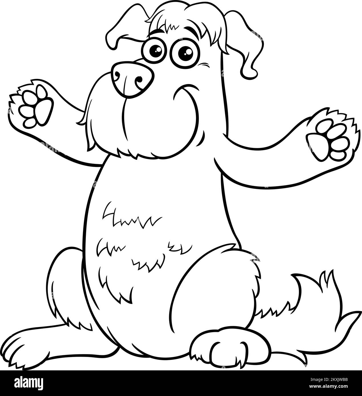 Schwarz-Weiß-Cartoon-Illustration von lustigen shaggy Hund Comic Tier Charakter Färbung Seite Stock Vektor