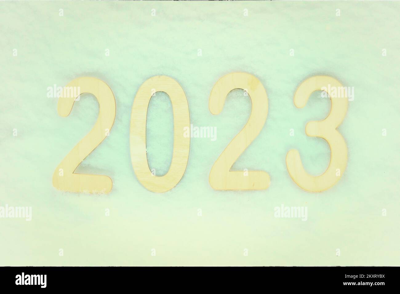 Gelbes Neujahr Nummer 2023 in hellgrüner Farbe Stockfoto