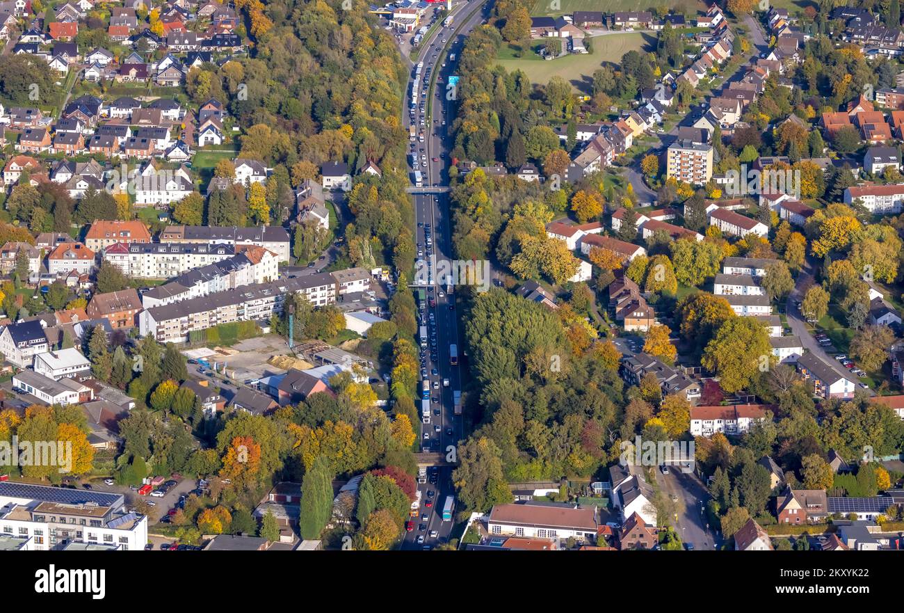 Luftaufnahme, Straße Essener Straße, Bundesstraße B224, Baustelle in Agathastraße, Butendorf, Gladbeck, Ruhrgebiet, Nordrhein-Westfalen, Deutsch Stockfoto