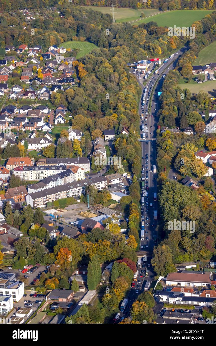 Luftaufnahme, Straße Essener Straße, Bundesstraße B224, Baustelle in Agathastraße, Butendorf, Gladbeck, Ruhrgebiet, Nordrhein-Westfalen, Deutsch Stockfoto